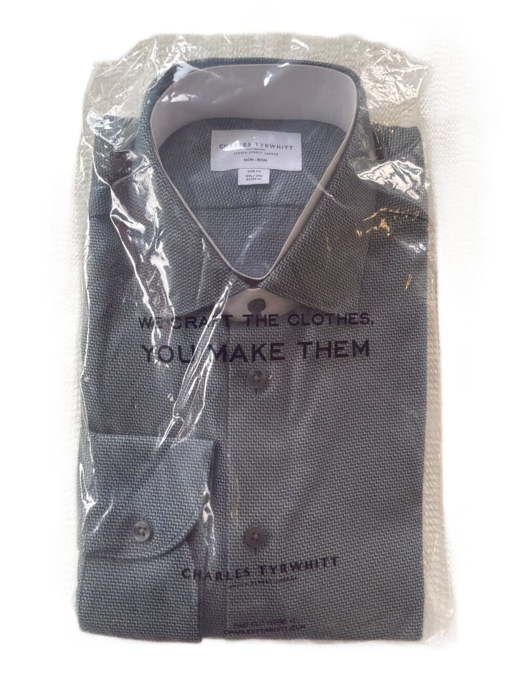 Charles Tyrwhitt Slim Fit Non-Iron Stretch Texture Dress Shirt Teal Green 16.5/3